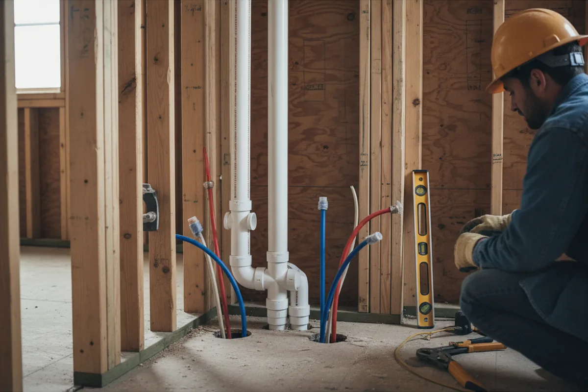 Drain and supply rough-in during Sump Pump Repair in Rule